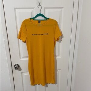 SHEIN Mustard Ribbed Mini Dress